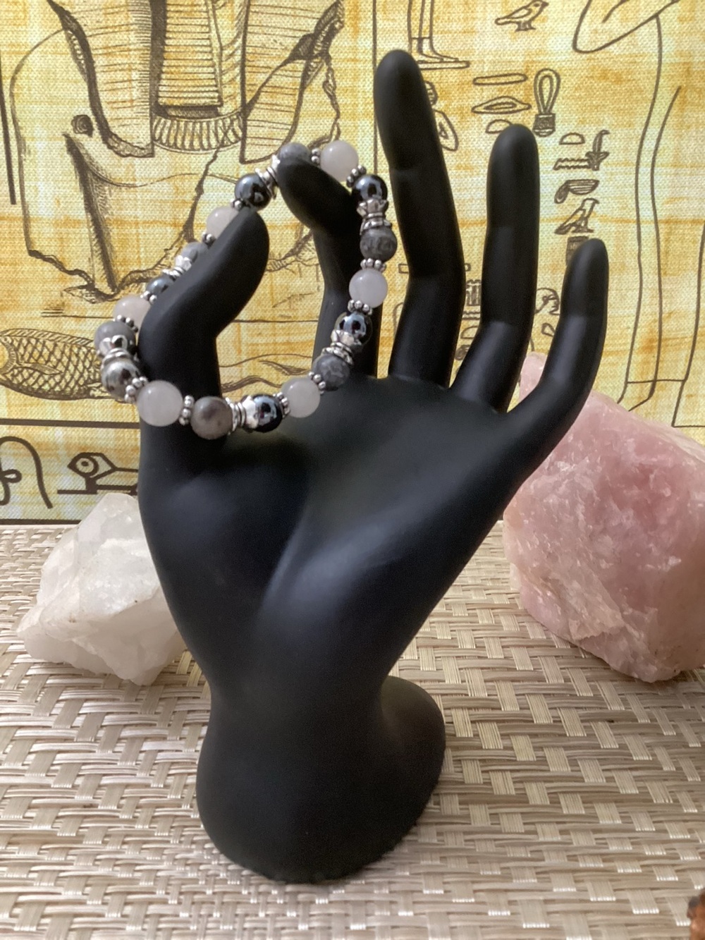 Genuine, crystals Beaded Rose Quartz, Sodalite and  Hematite Stretch Bracelet -